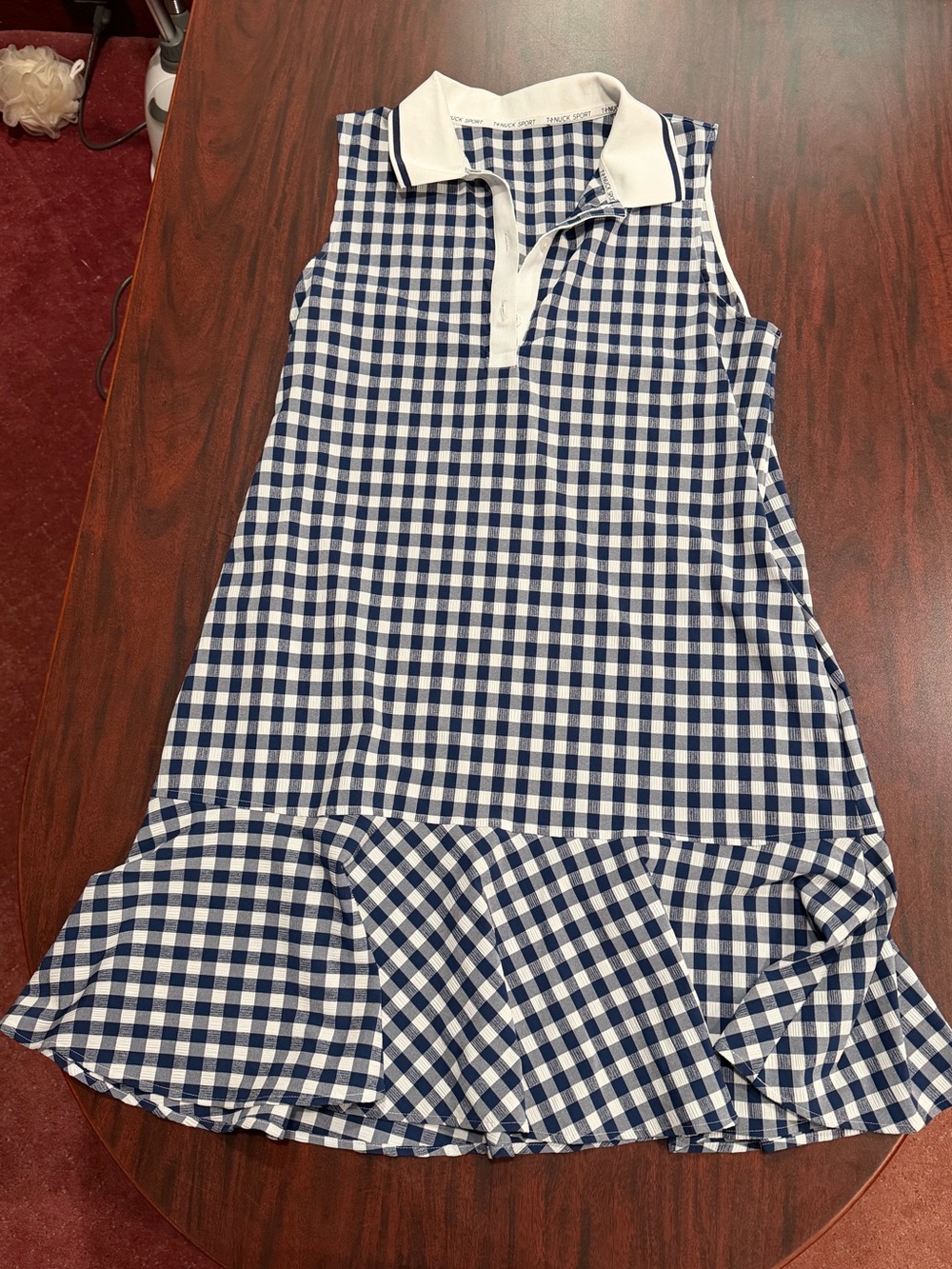Tuckernuck Sport Navy Gingham Sleeveless Performance Seersucker May Golf Dress